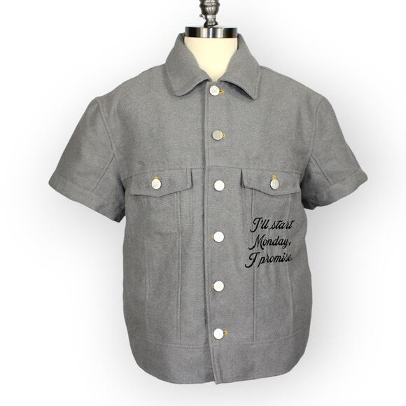 NEW DietStartsMonday_ (M) Trucker ShortSleeve ButtonUp Utility Shirt Jacket Grey - Picture 9 of 15
